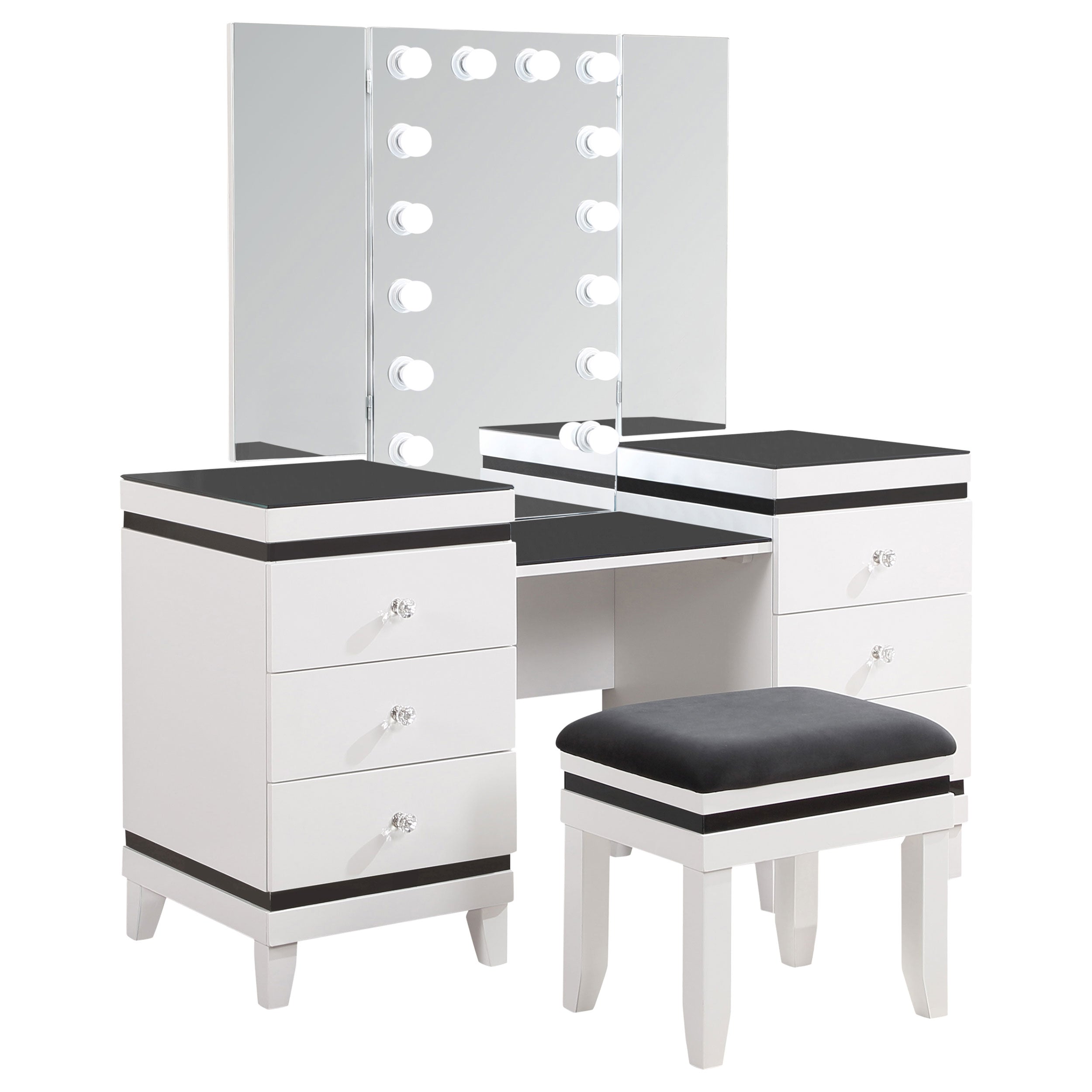 Orleans Furniture - Coaster - Talei 6-drawer Vanity Set with Lighting Black and White - 930244