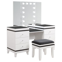 Orleans Furniture - Coaster - Talei 6-drawer Vanity Set with Lighting Black and White - 930244