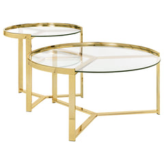 Orleans Furniture - Coaster - Delia 2-Piece Round Glass Top Nesting Coffee Table Gold - 930251