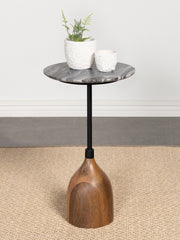 Ophelia Round Marble Top Accent Side Table Black