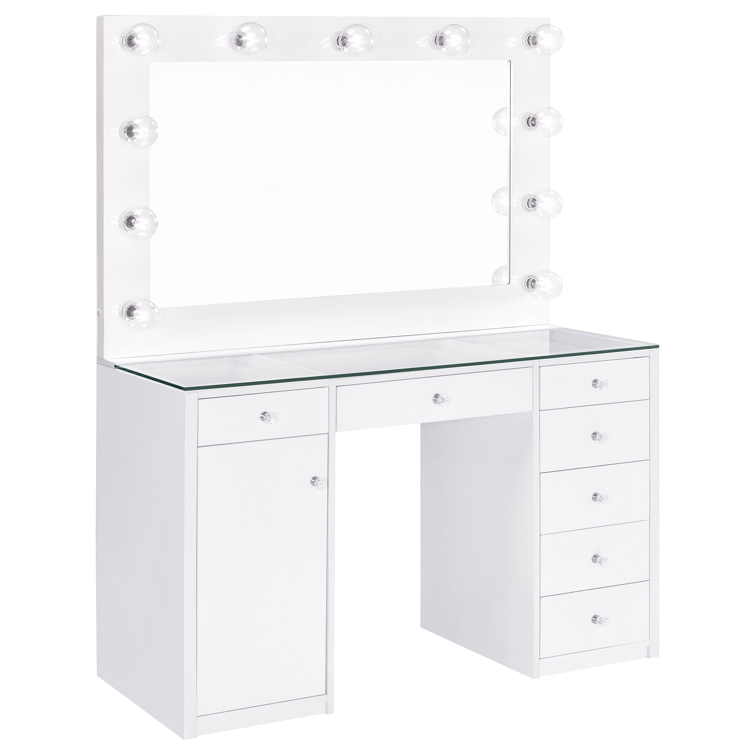 Orleans Furniture - Coaster - Acena 7-drawer Vanity Set with Lighting White High Gloss - 931143
