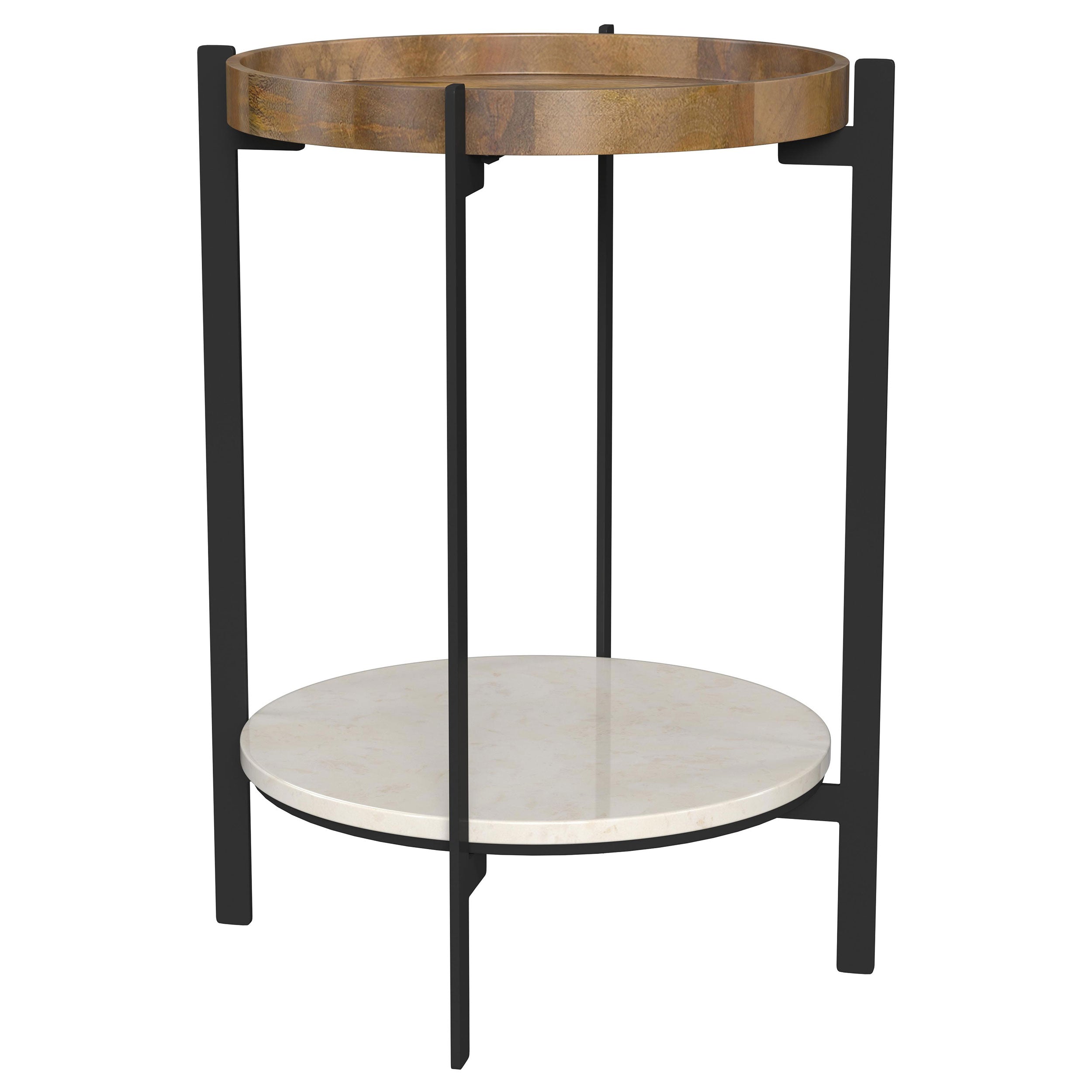 Orleans Furniture - Coaster - Adhvik Round End Side Table Marble Shelf Natural and Black - 931218