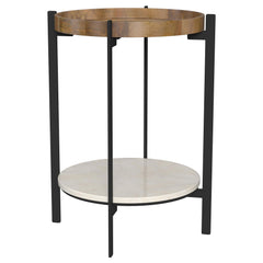 Orleans Furniture - Coaster - Adhvik Round End Side Table Marble Shelf Natural and Black - 931218