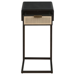 Amherst 1-drawer Radio Weave Cane Metal Side Table Black