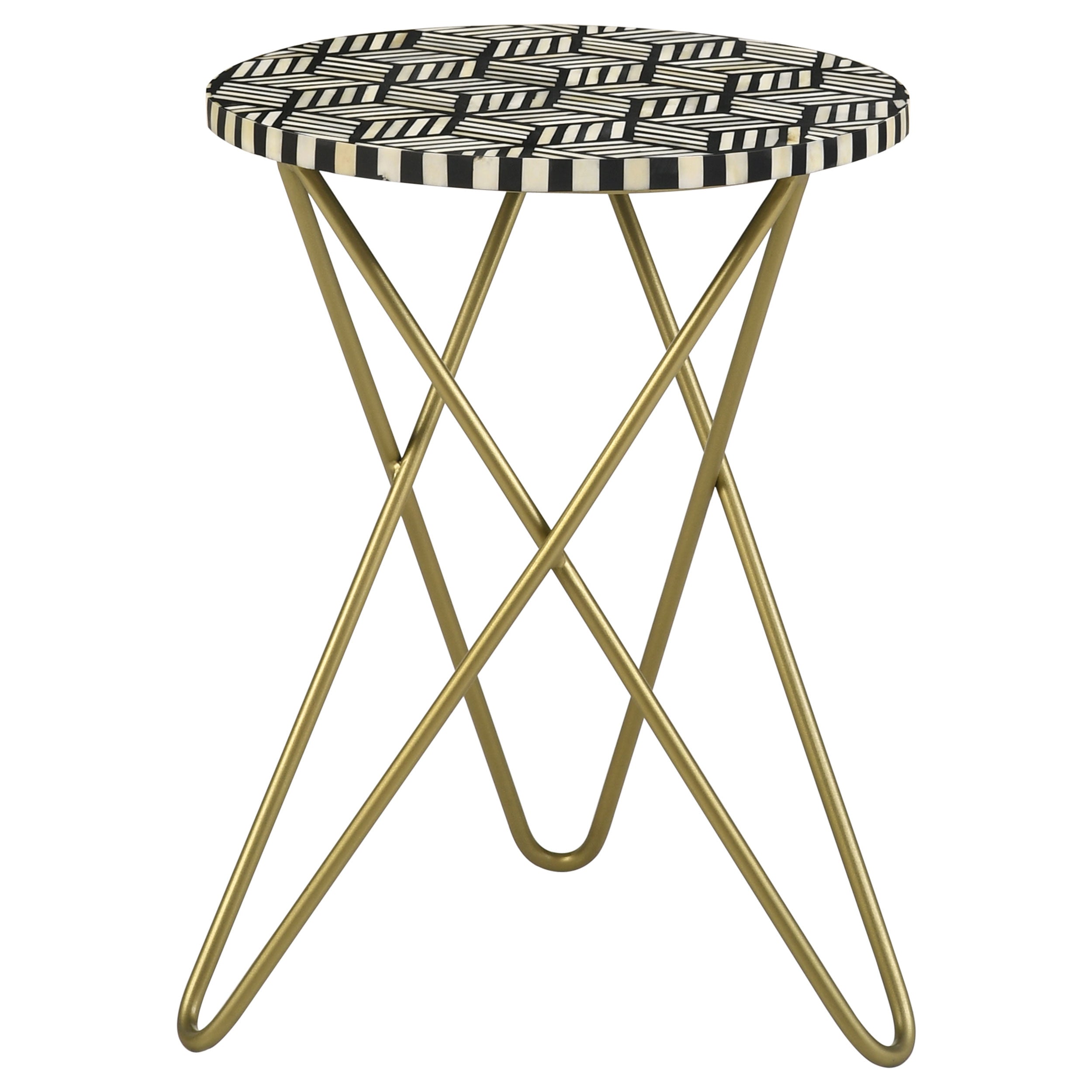Orleans Furniture - Coaster - Xenia Round Bone Inlay Accent Side Table White and Gold - 935878