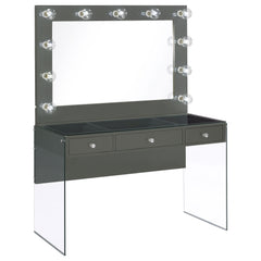 Orleans Furniture - Coaster - Afshan 3-drawer Vanity Set with Lighting Grey High Gloss - 935923