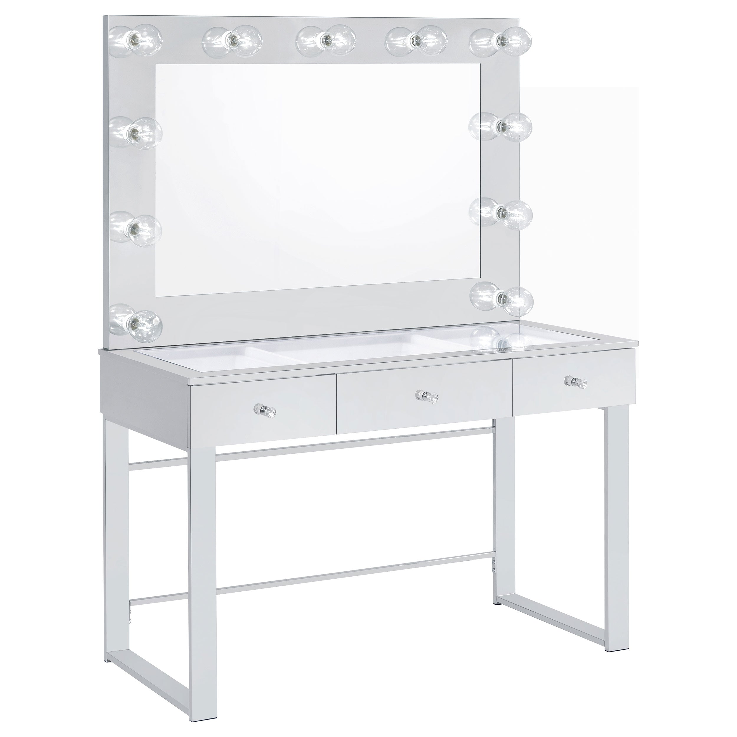 Orleans Furniture - Coaster - Umbridge 3-drawer Vanity Set with Lighting Chrome and White - 935934