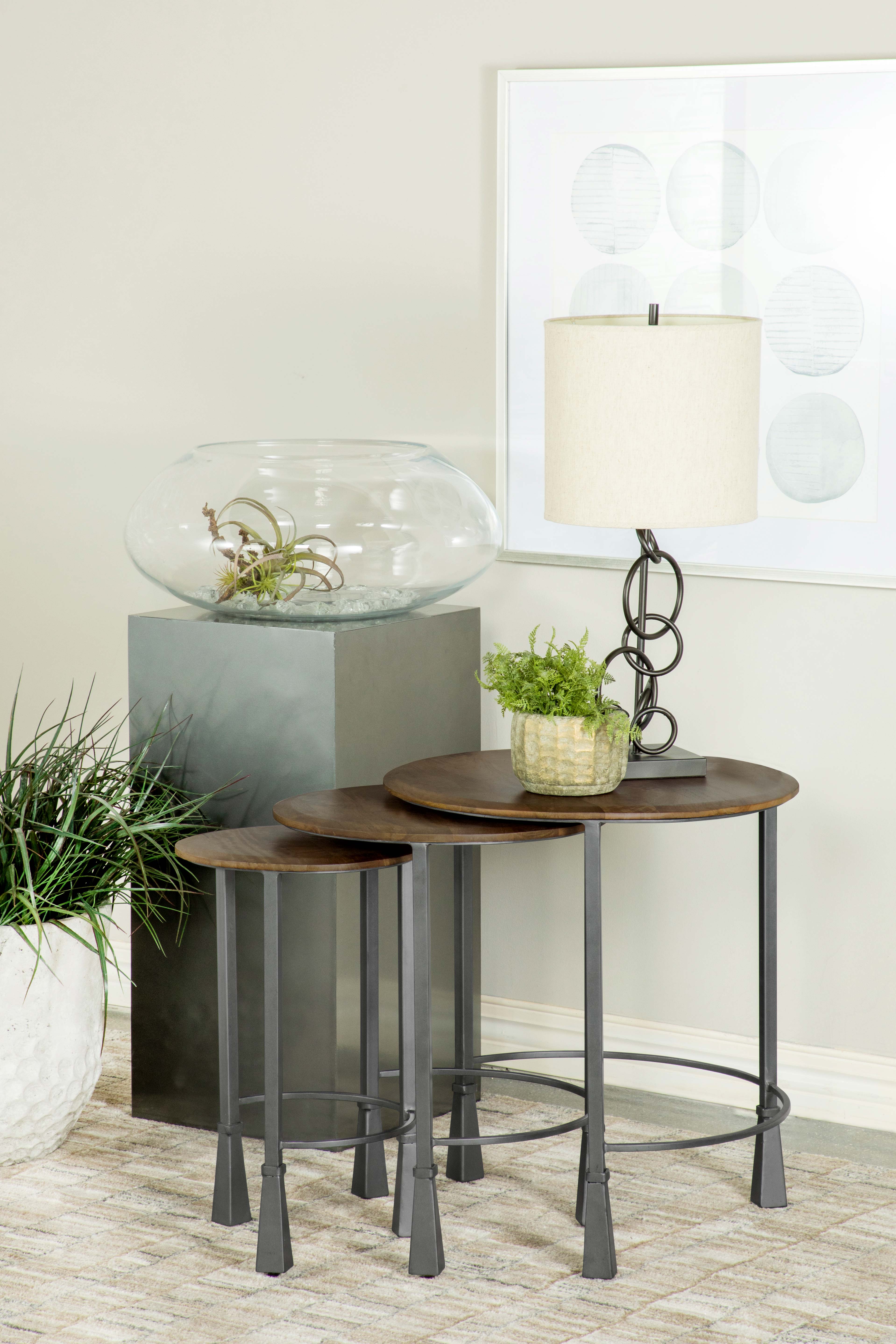 Orleans Furniture - Coaster - Deja 3-piece Round Nesting Table Set Natural and Gunmetal - 935971