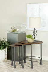 Orleans Furniture - Coaster - Deja 3-piece Round Nesting Table Set Natural and Gunmetal - 935971