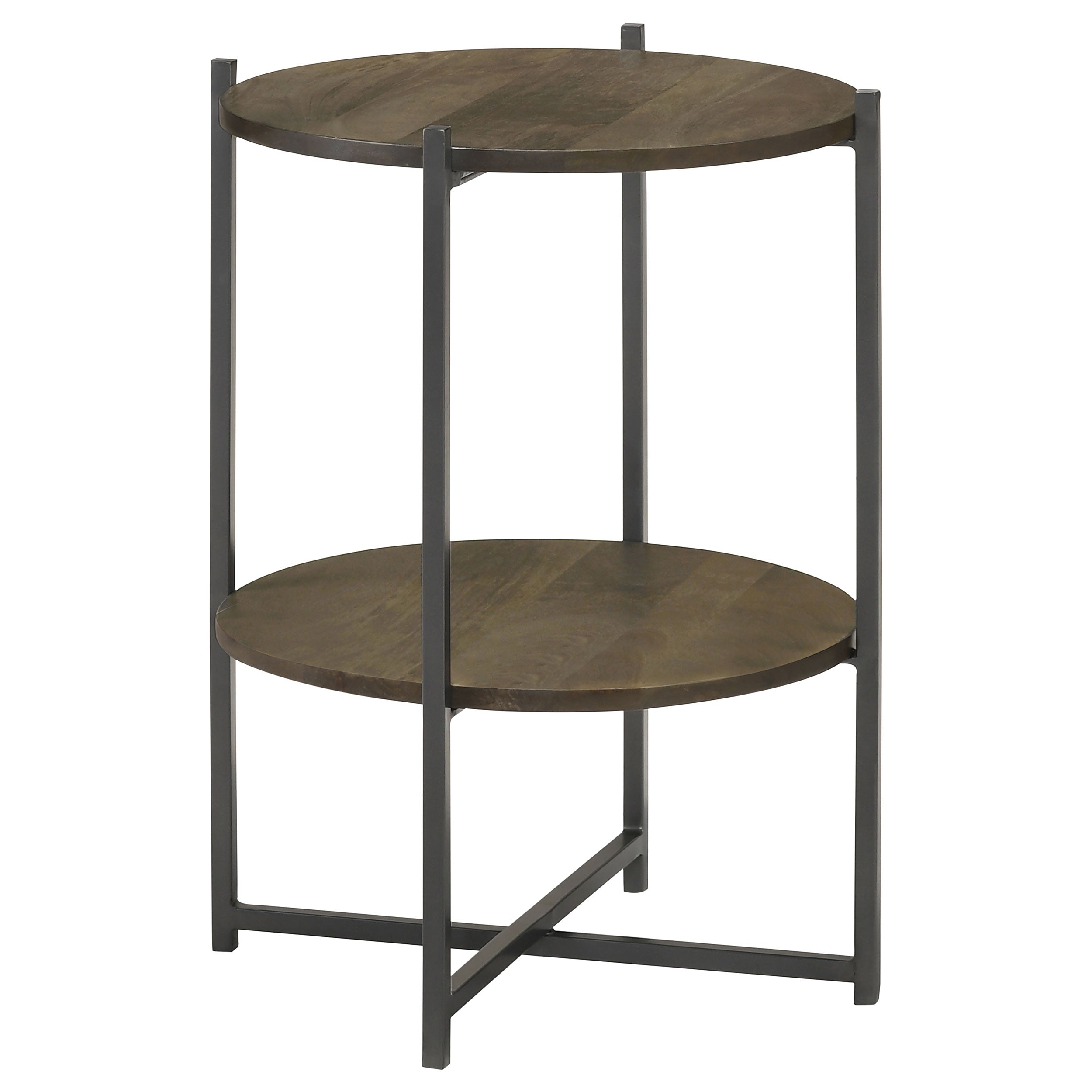 Orleans Furniture - Coaster - Axel Round Accent Table with Open Shelf Natural and Gunmetal - 935993