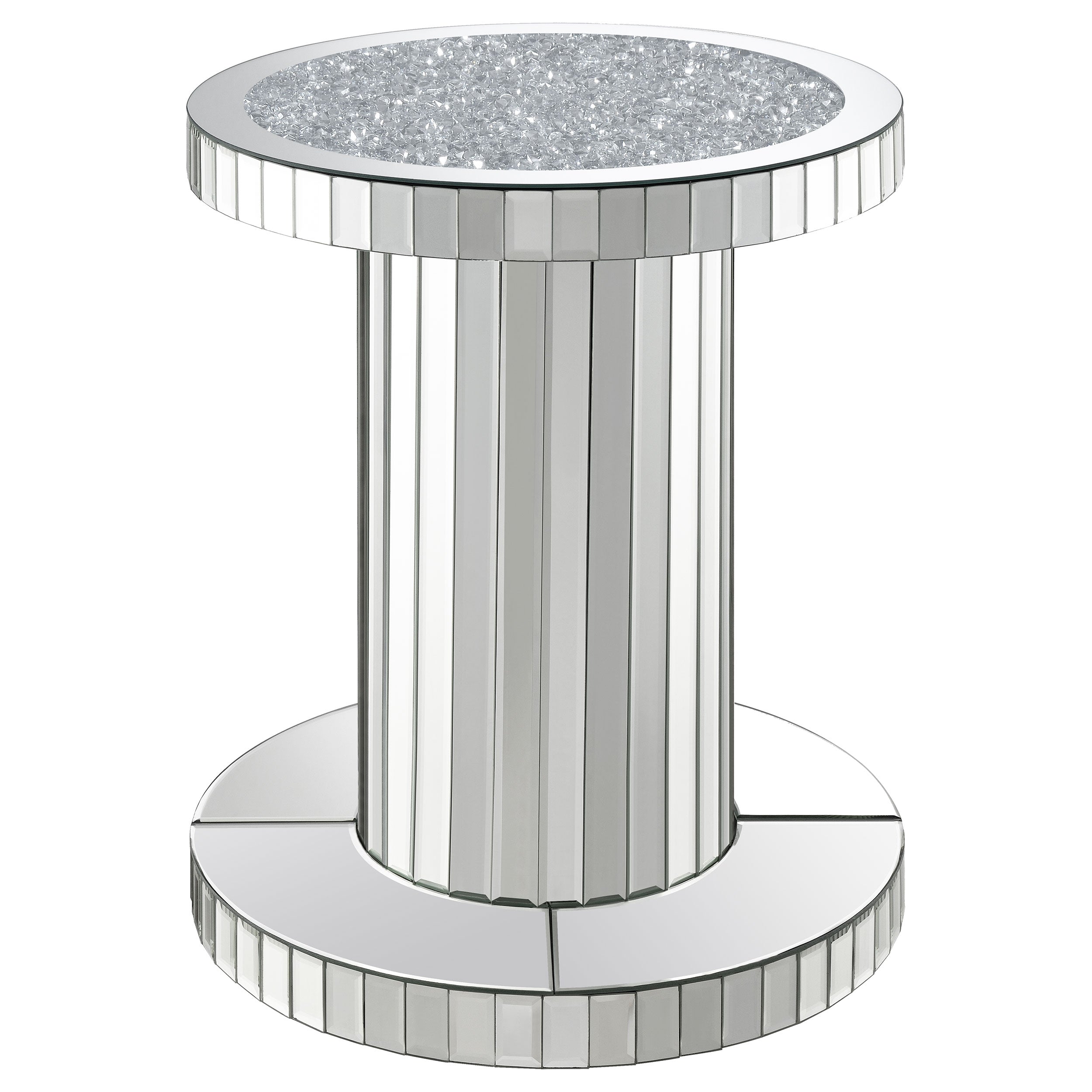 Orleans Furniture - Coaster - Dorielle Round Mirrored Acrylic Crystal Side Table Silver - 936125