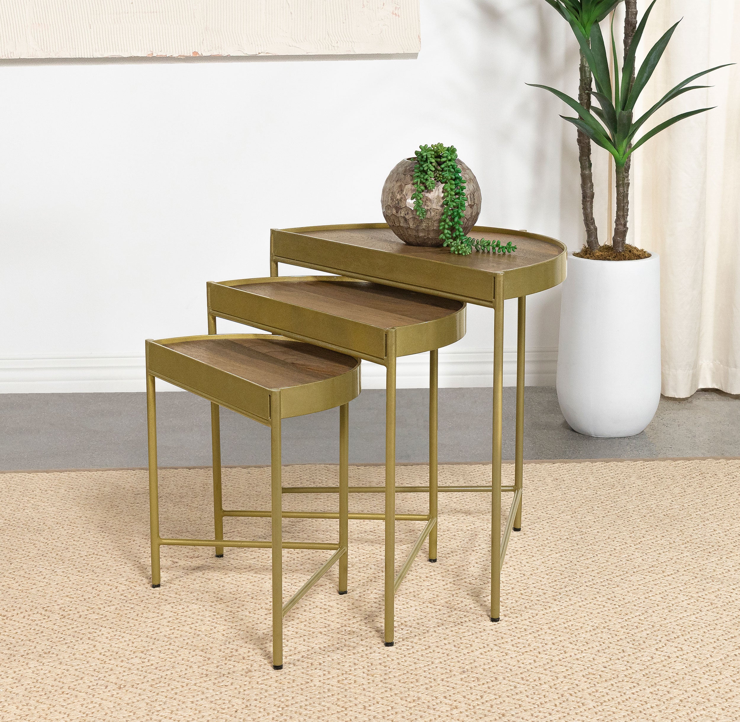 Orleans Furniture - Coaster - Tristen 3-Piece Demilune Nesting Table Brown and Gold - 936156