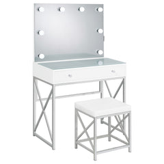 Orleans Furniture - Coaster - Eliza Vanity Set with Lighting & Stool White and Chrome - 936164