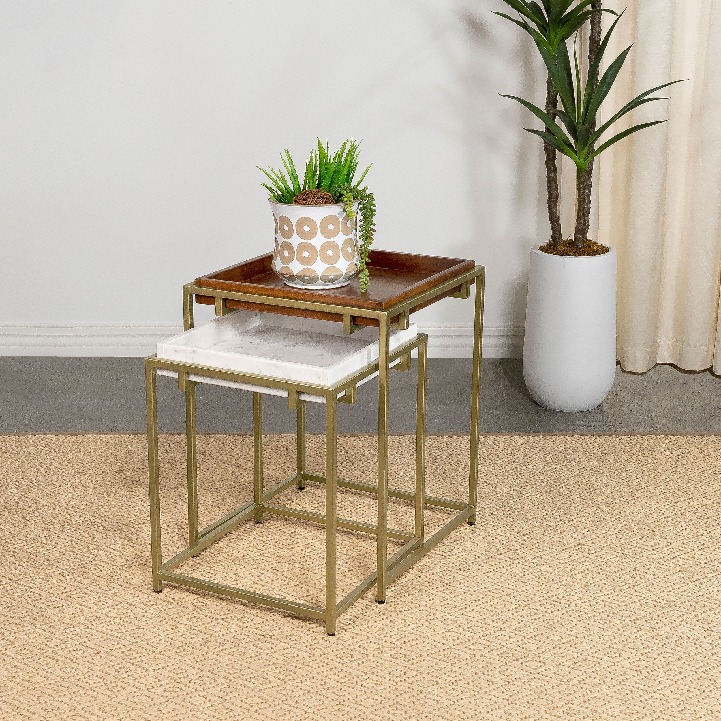 Orleans Furniture - Coaster - Bolden 2-Piece Wood and Marble Top Nesting Table Set Gold - 936172