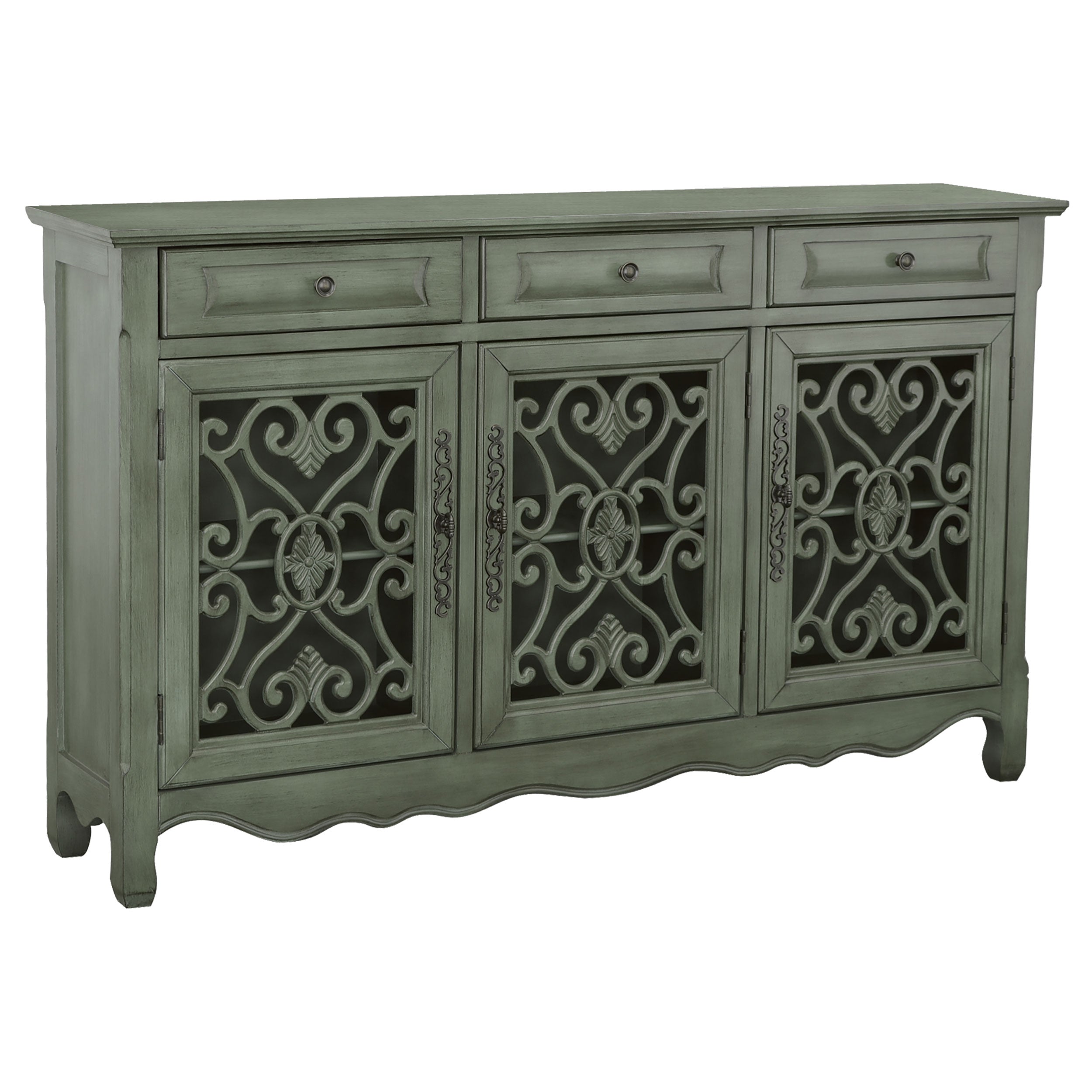 Orleans Furniture - Coaster - Madeline 3-drawer Scrollwork Accent Cabinet Antique Green - 950357