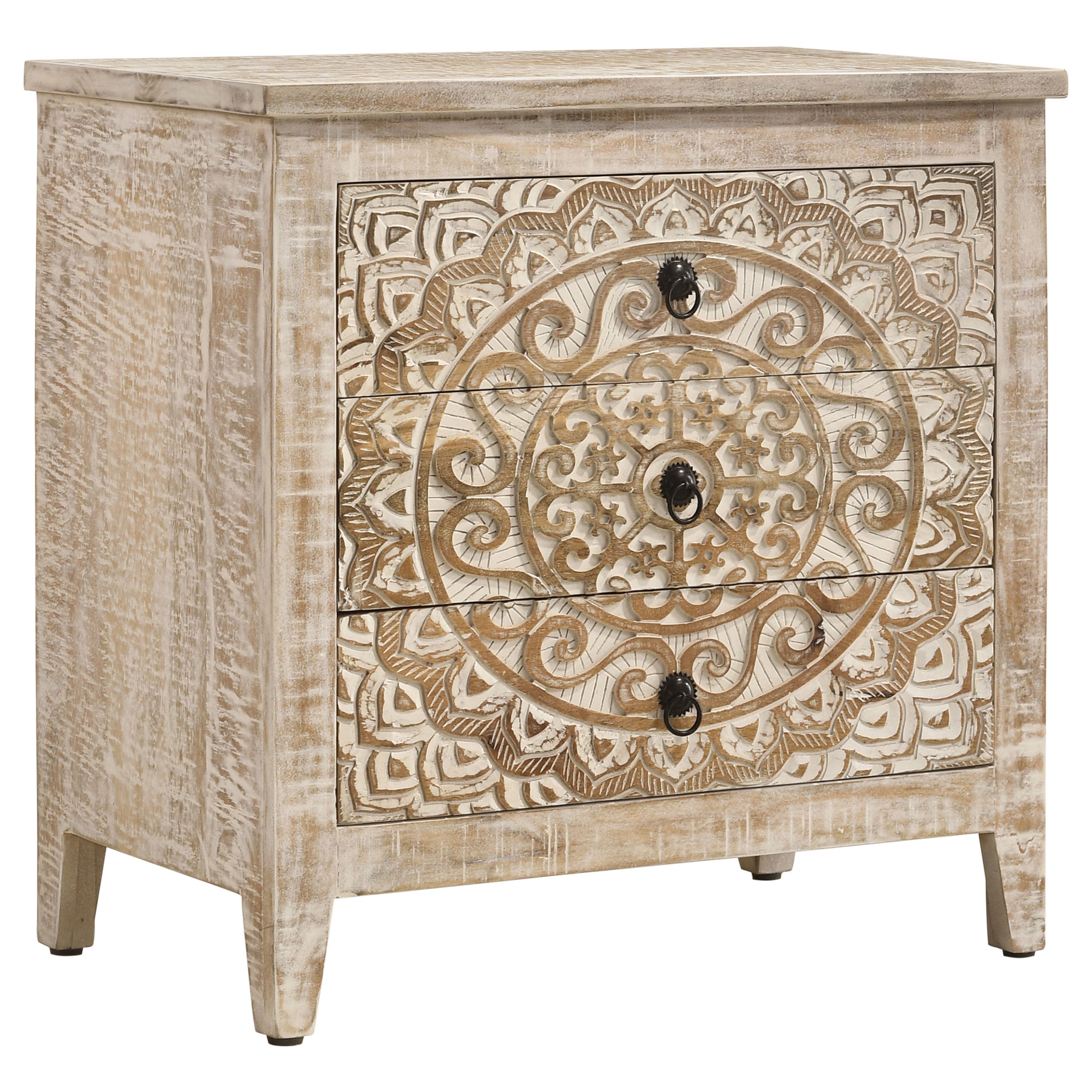 Orleans Furniture - Coaster - Mariska 3-drawer Wood Mandala Cabinet Distressed White - 950390