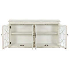 Kiara 4-door Wood Lattice Storage Accent Cabinet White