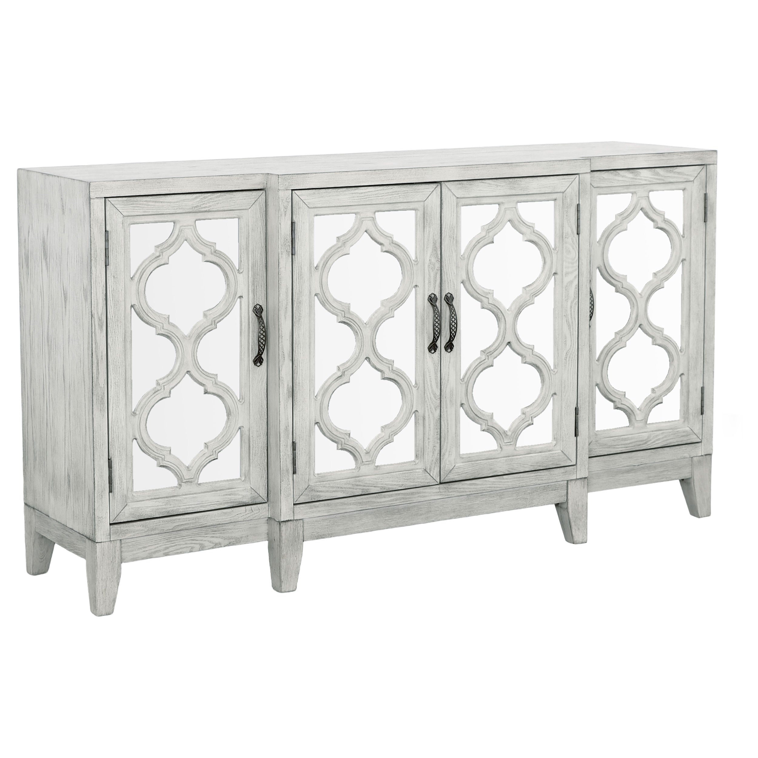 Orleans Furniture - Coaster - Mckellen 4-door Wood Trellis Accent Cabinet Distressed White - 953376
