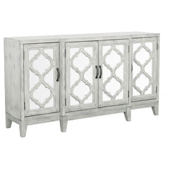 Orleans Furniture - Coaster - Mckellen 4-door Wood Trellis Accent Cabinet Distressed White - 953376