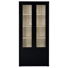 Hawthorne 4-shelf Glass Door Cabinet with Drawers Black