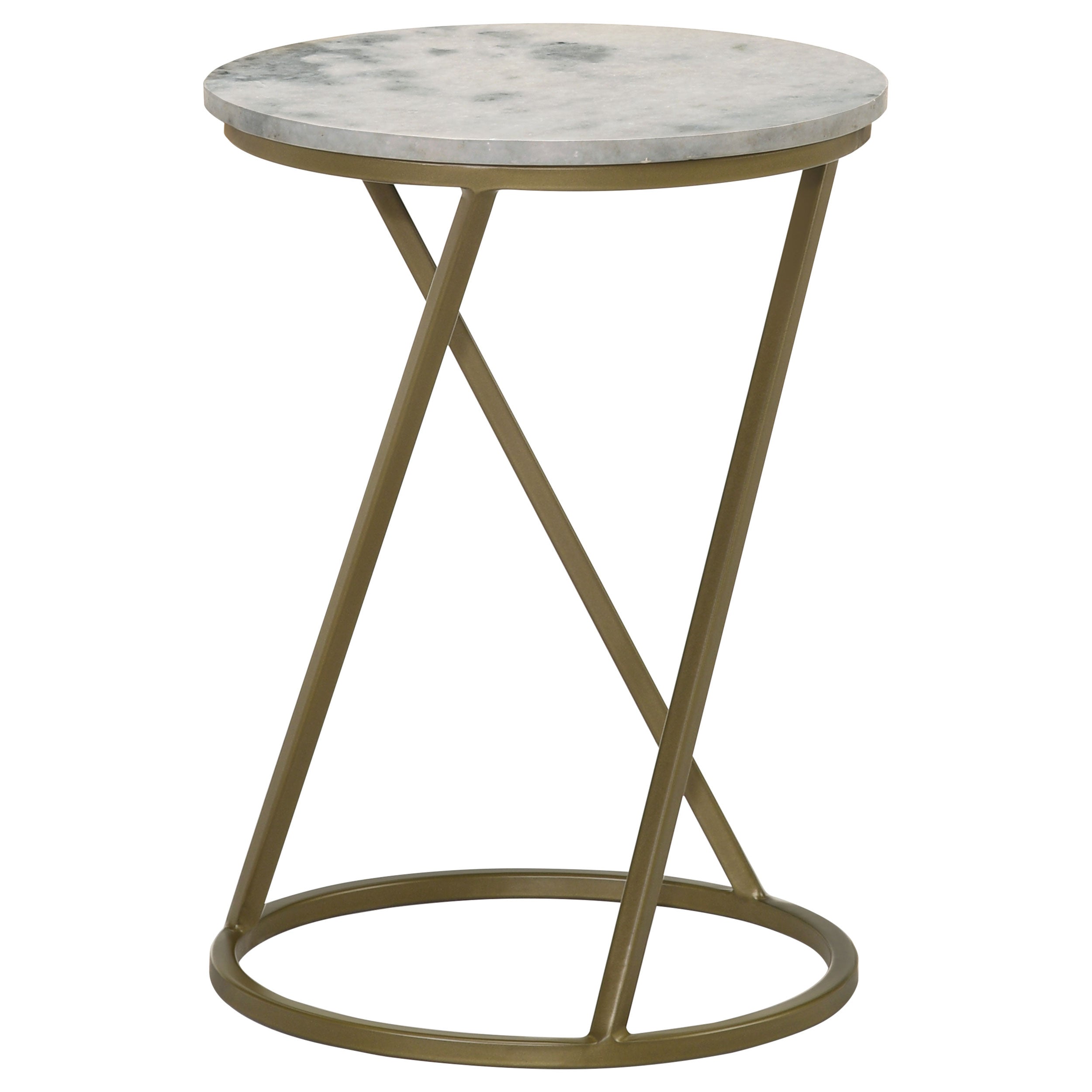 Orleans Furniture - Coaster - Malthe Round Marble Top Accent Side White and Antique Gold - 959562