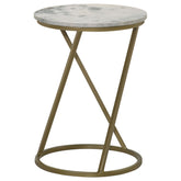 Orleans Furniture - Coaster - Malthe Round Marble Top Accent Side White and Antique Gold - 959562