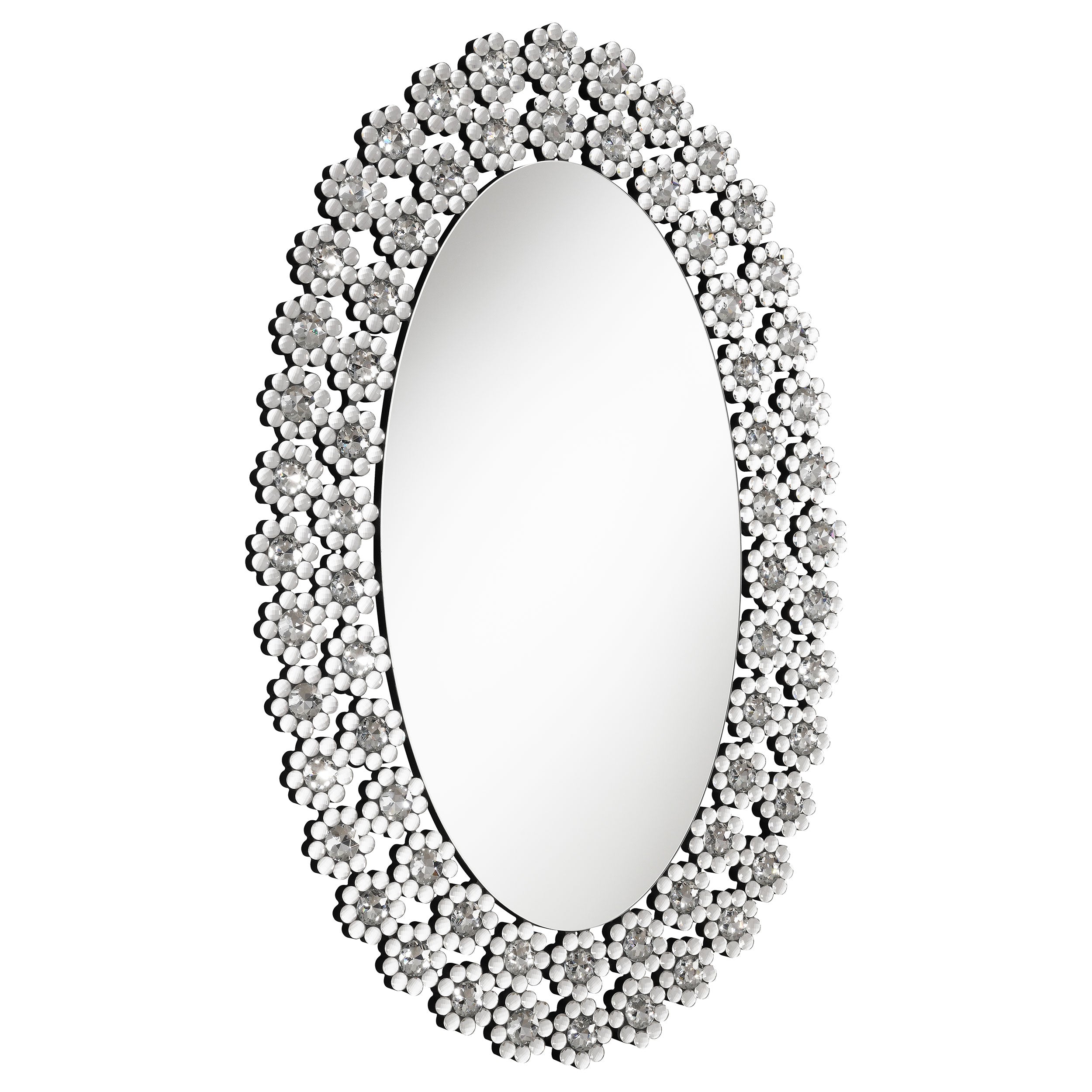Orleans Furniture - Coaster - Colleen 31 x 47 Inch Oval Wall Mirror Crystal Flowers Silver - 961615