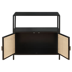 Amherst 2-door Radio Weave Cane Metal Accent Cabinet Black