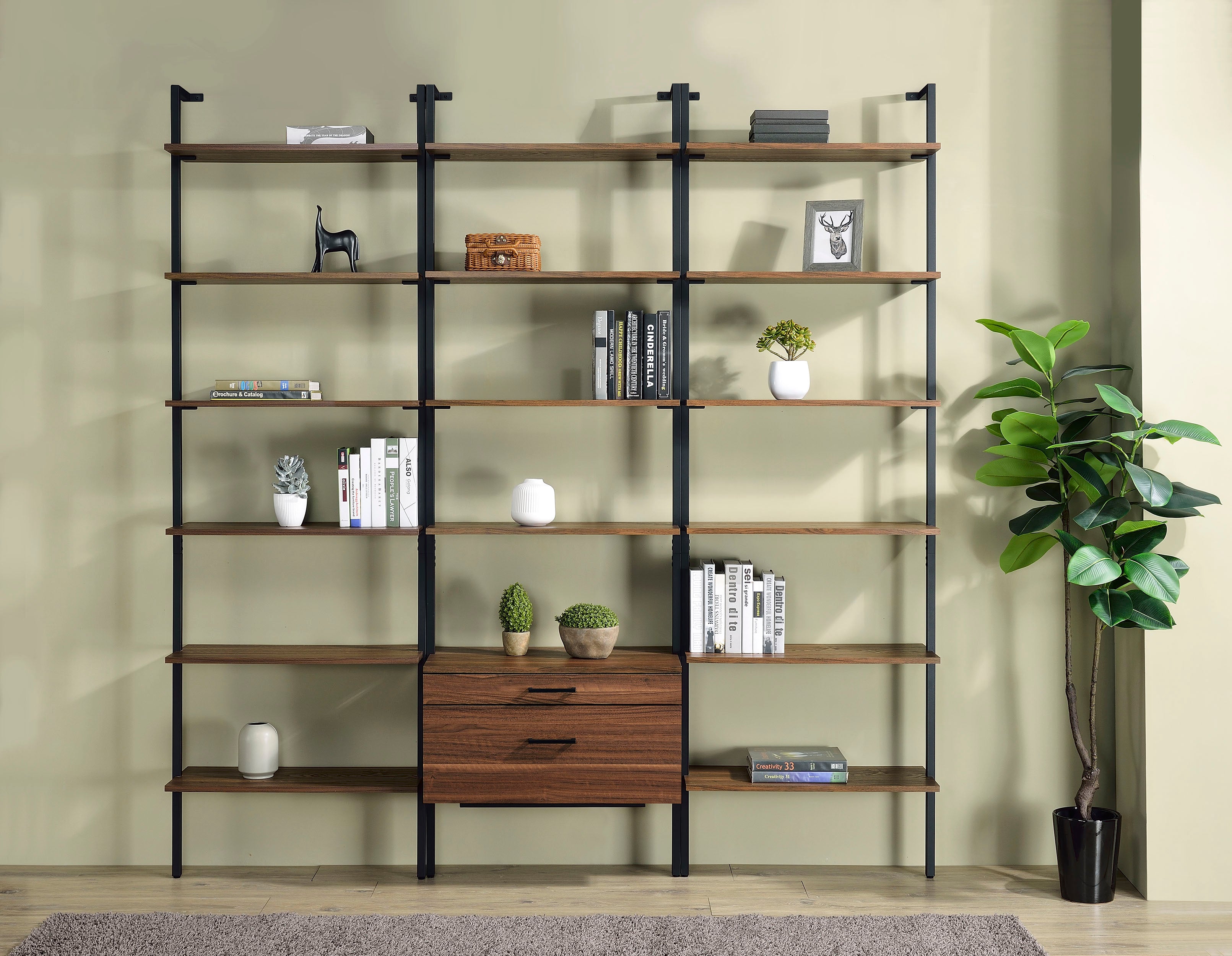 Orleans Furniture - Coaster - Owens 3-piece 96-inch Wall Mounted Bookshelf Set Walnut - 980074-S3
