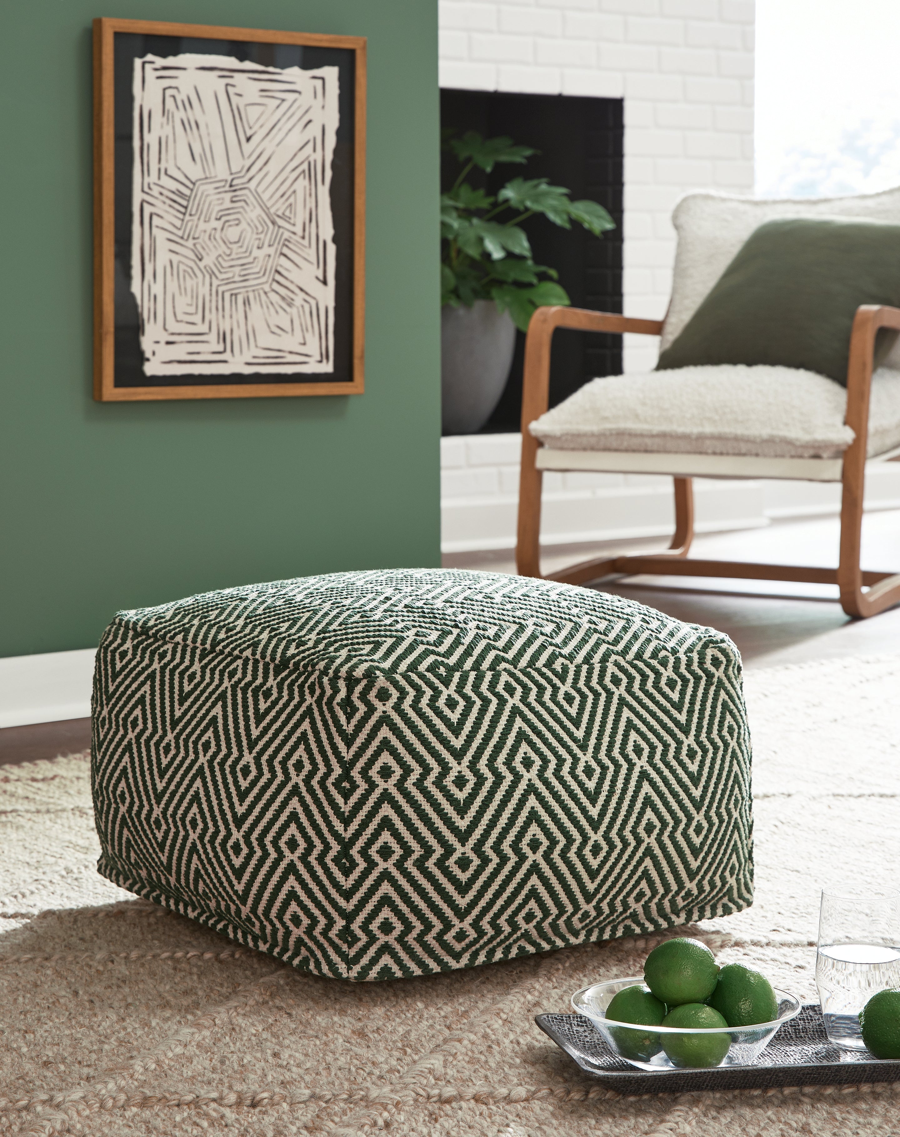 Orleans Furniture - Ashley Furniture - Abacy Pouf - Pouf / Green/Ivory - A1001053