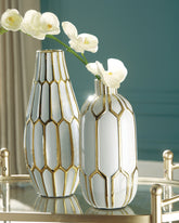 Orleans Furniture - Ashley Furniture - Mohsen Vase - Vase Set (Set of 2) / Gold Finish/White - A2000135