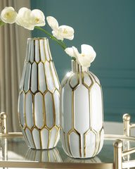 Orleans Furniture - Ashley Furniture - Mohsen Vase - Vase Set (Set of 2) / Gold Finish/White - A2000135