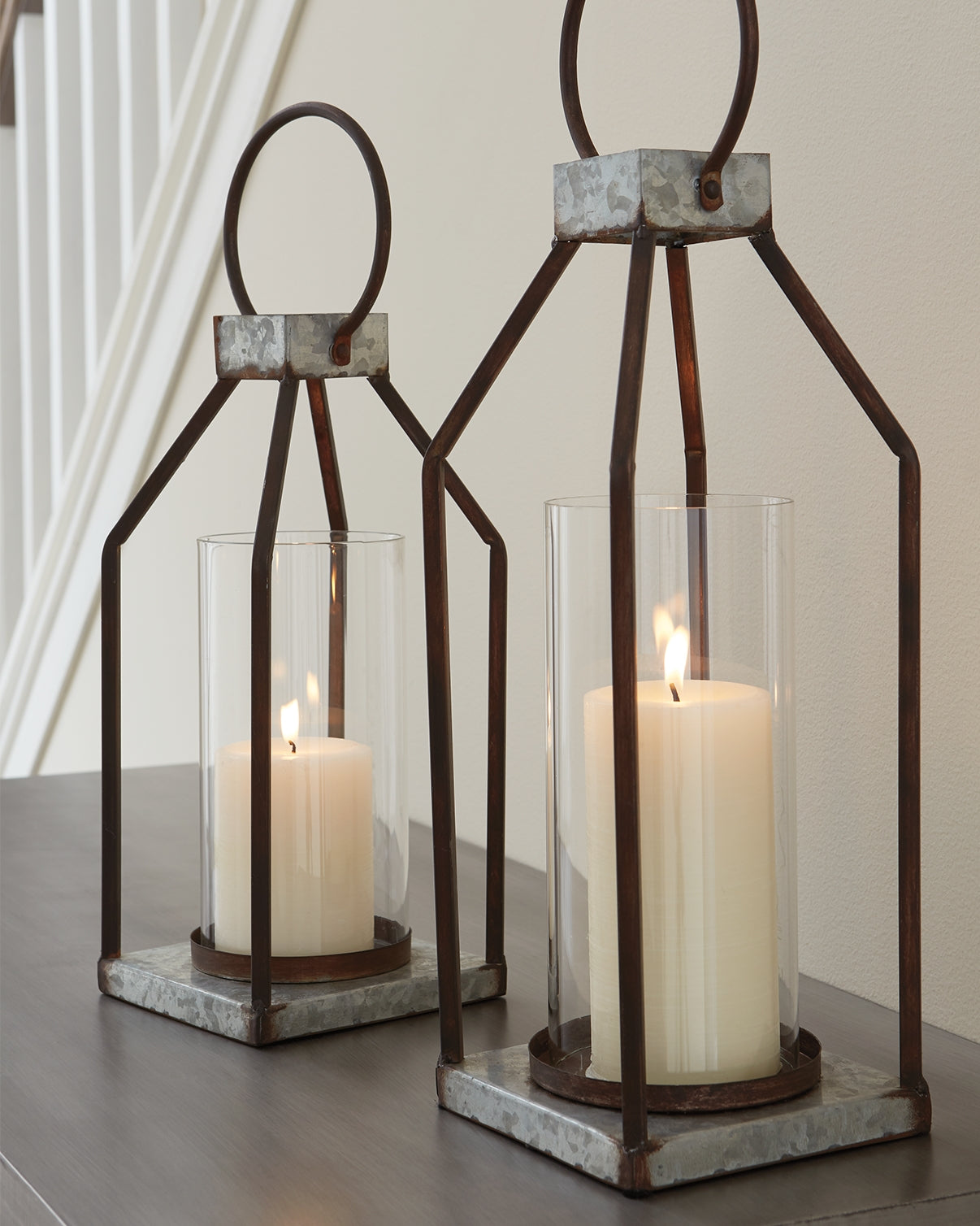 Orleans Furniture - Ashley Furniture - Diedrick Candle Holder - Lantern Set (Set of 2) / Gray/Black - A2000346