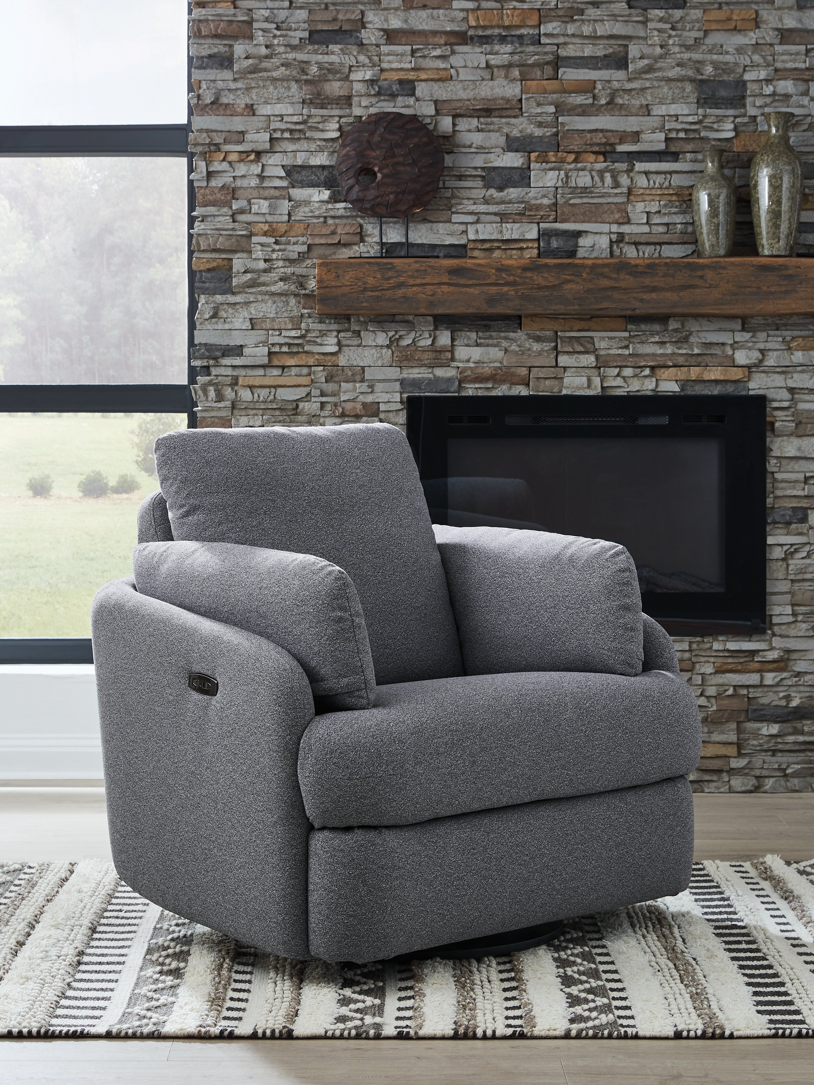 Orleans Furniture - Ashley Furniture - Alainmont Next-Gen Nuvella Swivel Power Recliner - Swivel Power Recliner / Salt and Pepper - A3000738