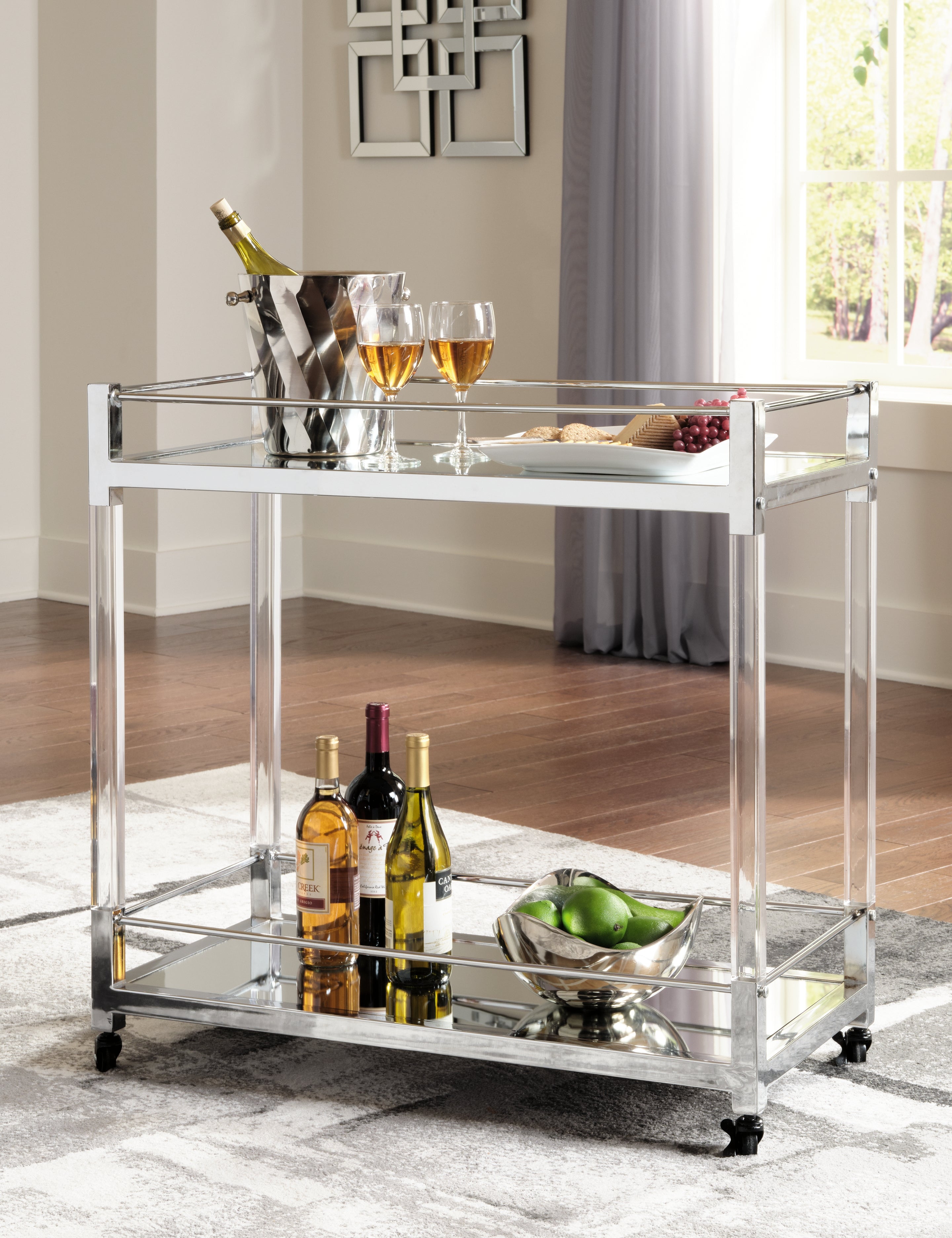 Orleans Furniture - Ashley Furniture - Chaseton Bar Cart - Bar Cart / Clear/Silver Finish - A4000501
