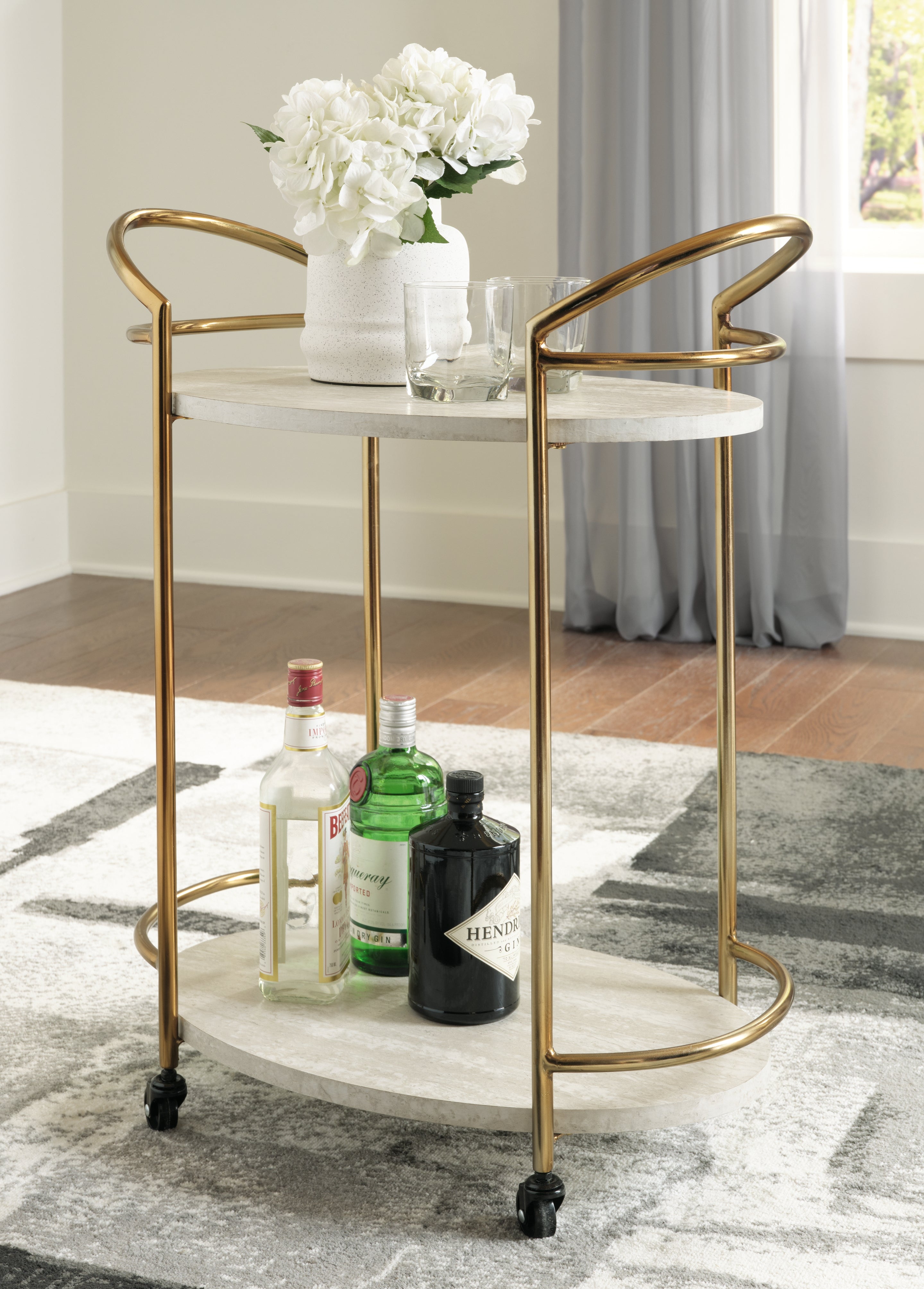 Orleans Furniture - Ashley Furniture - Tarica Bar Cart - Bar Cart / Cream/Gold Finish - A4000502