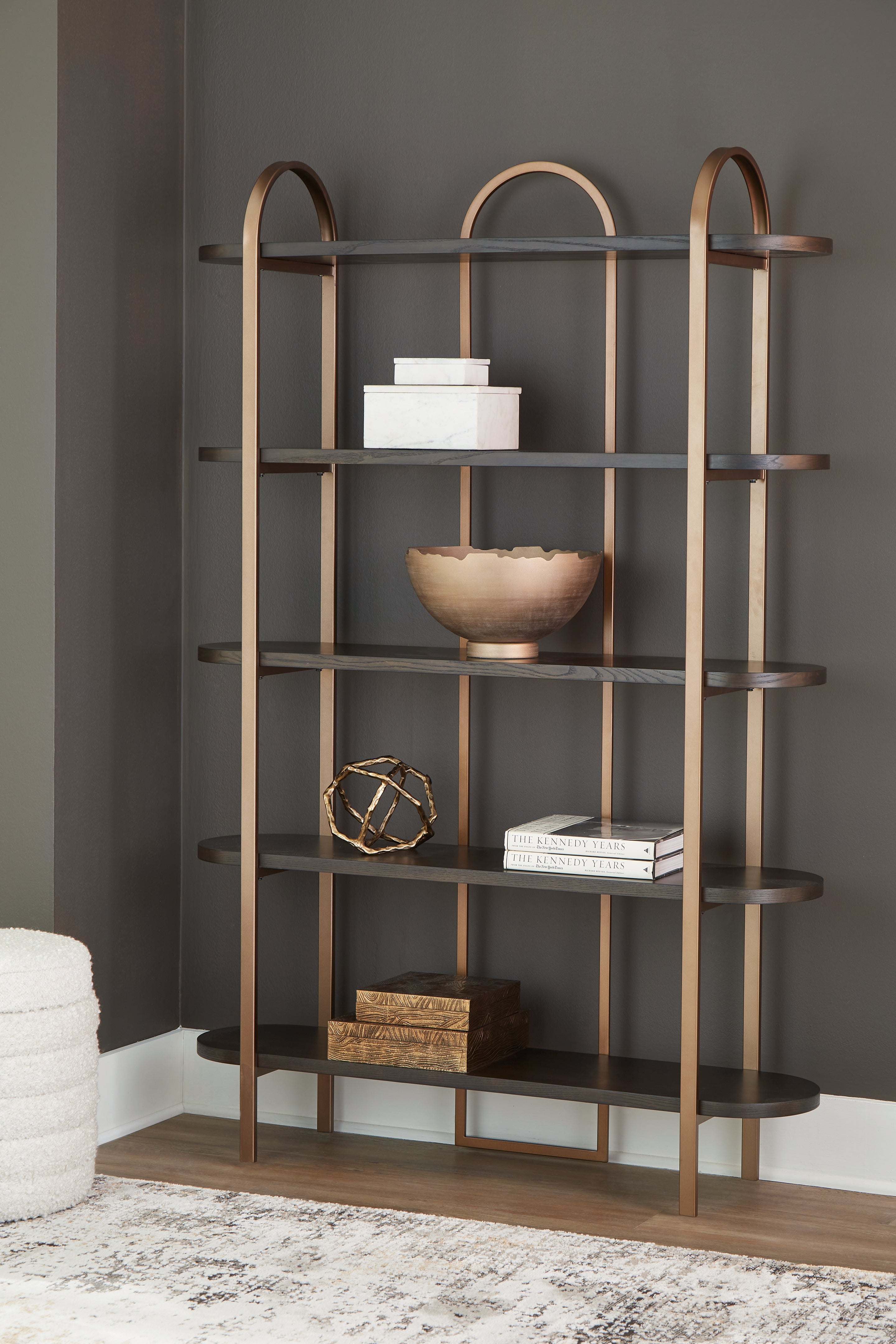Orleans Furniture - Ashley Furniture - Brentmour Bookcase - Bookcase / Brown/Gold Finish - A4000589
