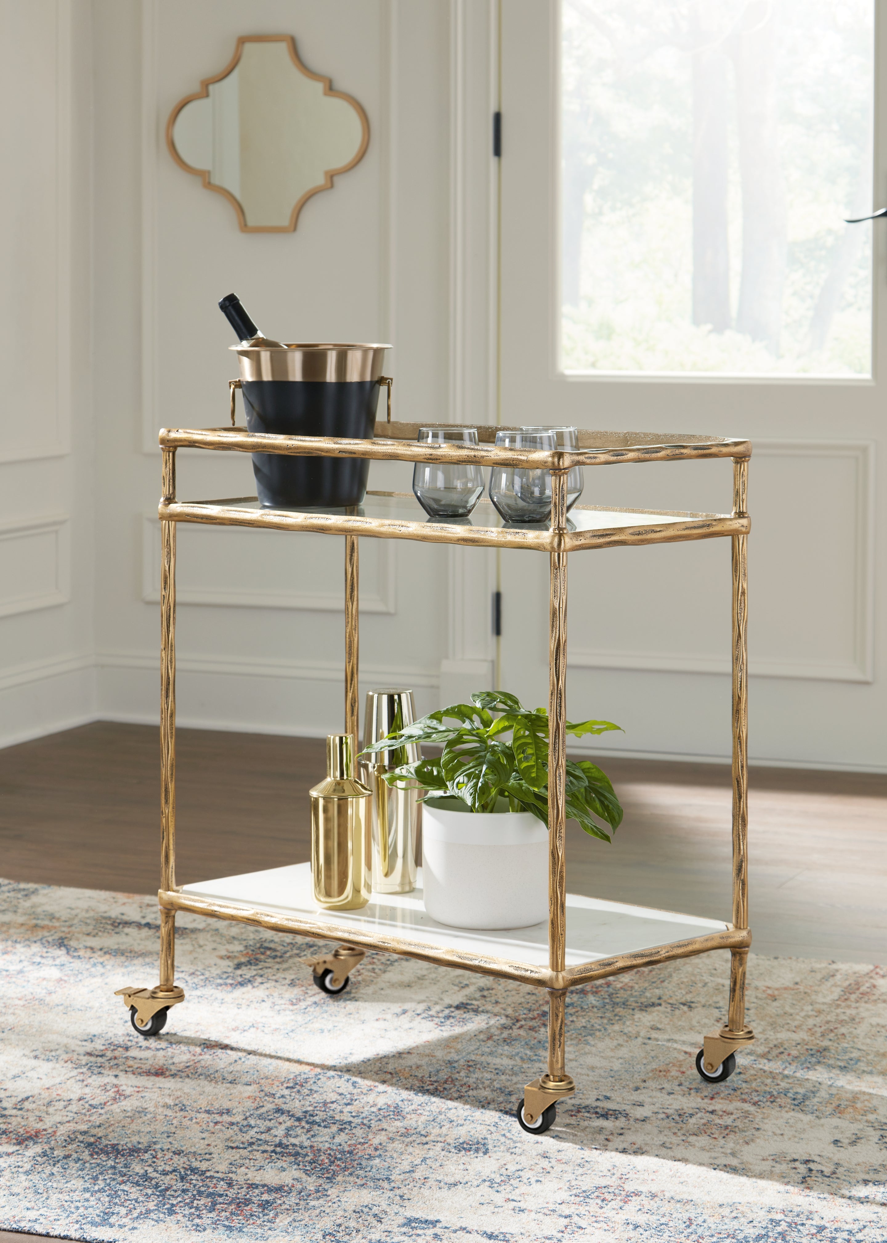 Orleans Furniture - Ashley Furniture - Plattfield Bar Cart - Bar Cart / Antique Gold Finish - A4000625