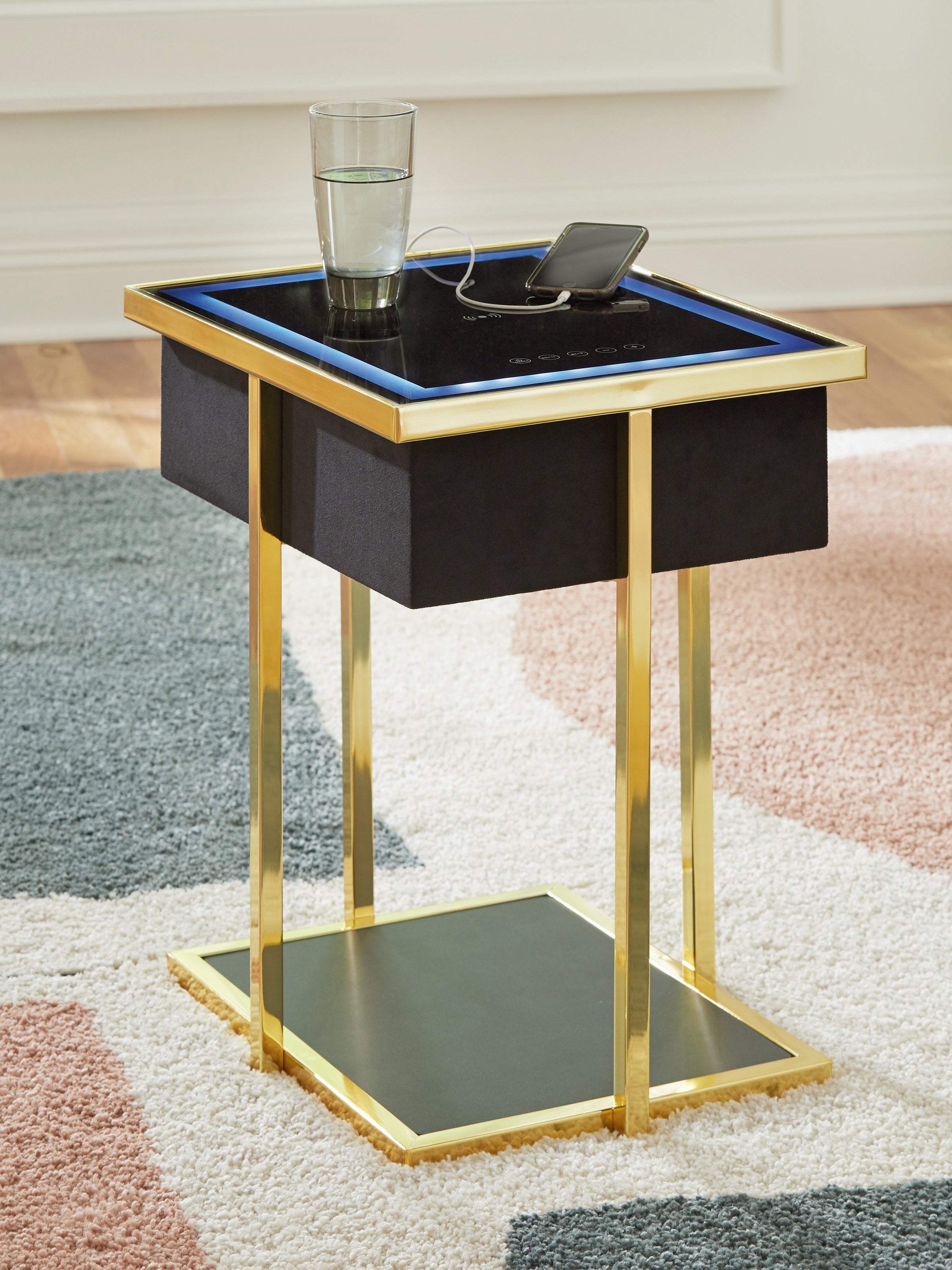 Orleans Furniture - Ashley Furniture - Rexwell Accent Table with Speaker - Accent Table with Speaker / Black/Gold Finish - A4000681