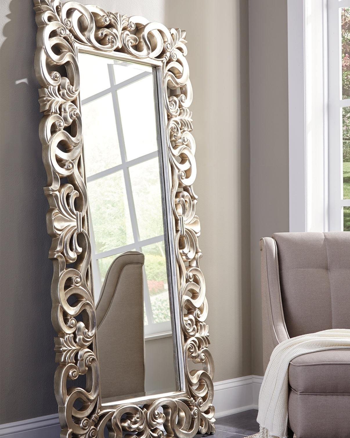 Orleans Furniture - Ashley Furniture - Lucia Mirror - Floor Mirror / Antique Silver Finish - A8010123