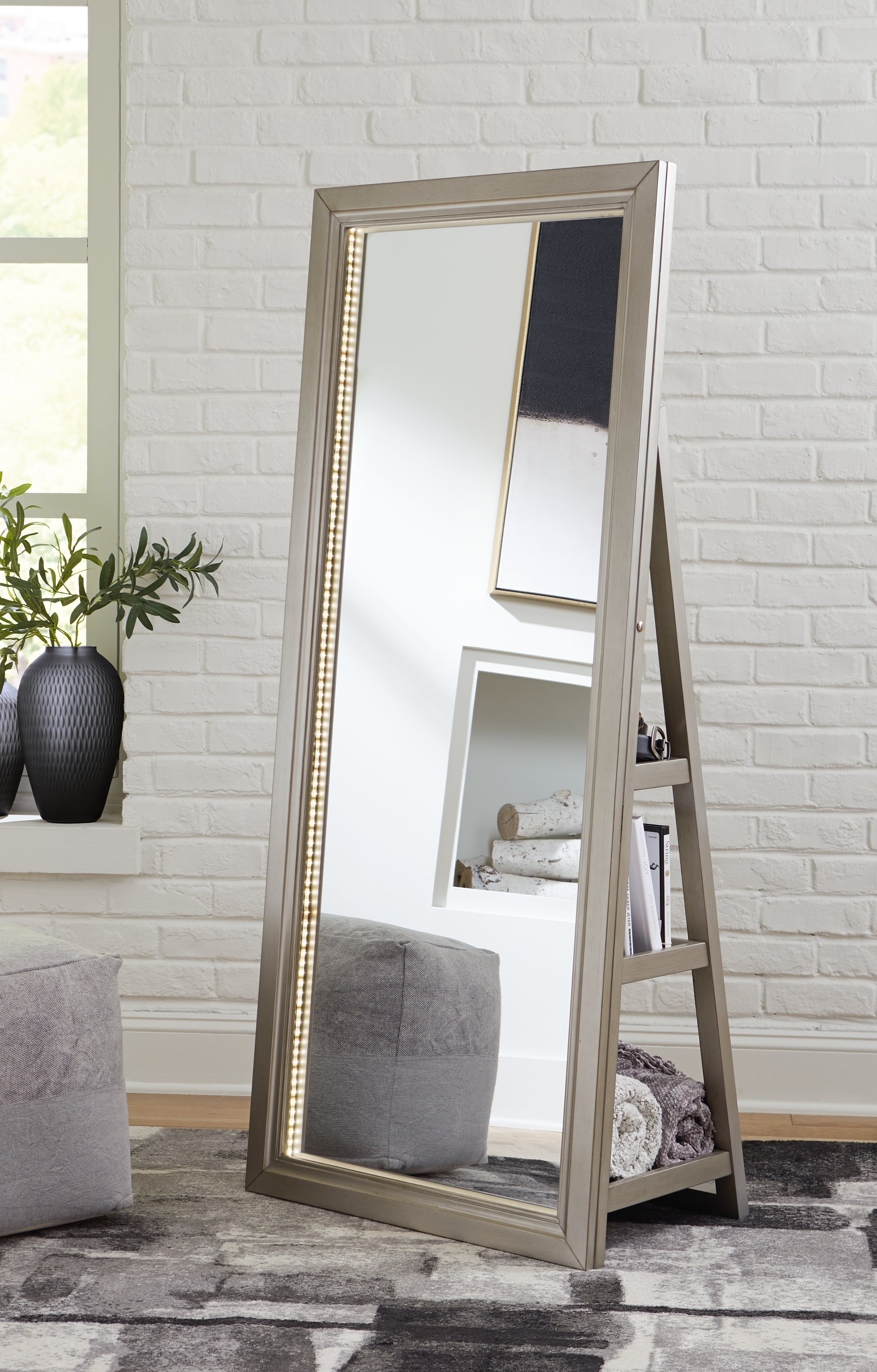 Orleans Furniture - Ashley Furniture - Evesen Mirror - Floor Standing Mirror/Storage / White - A8010383