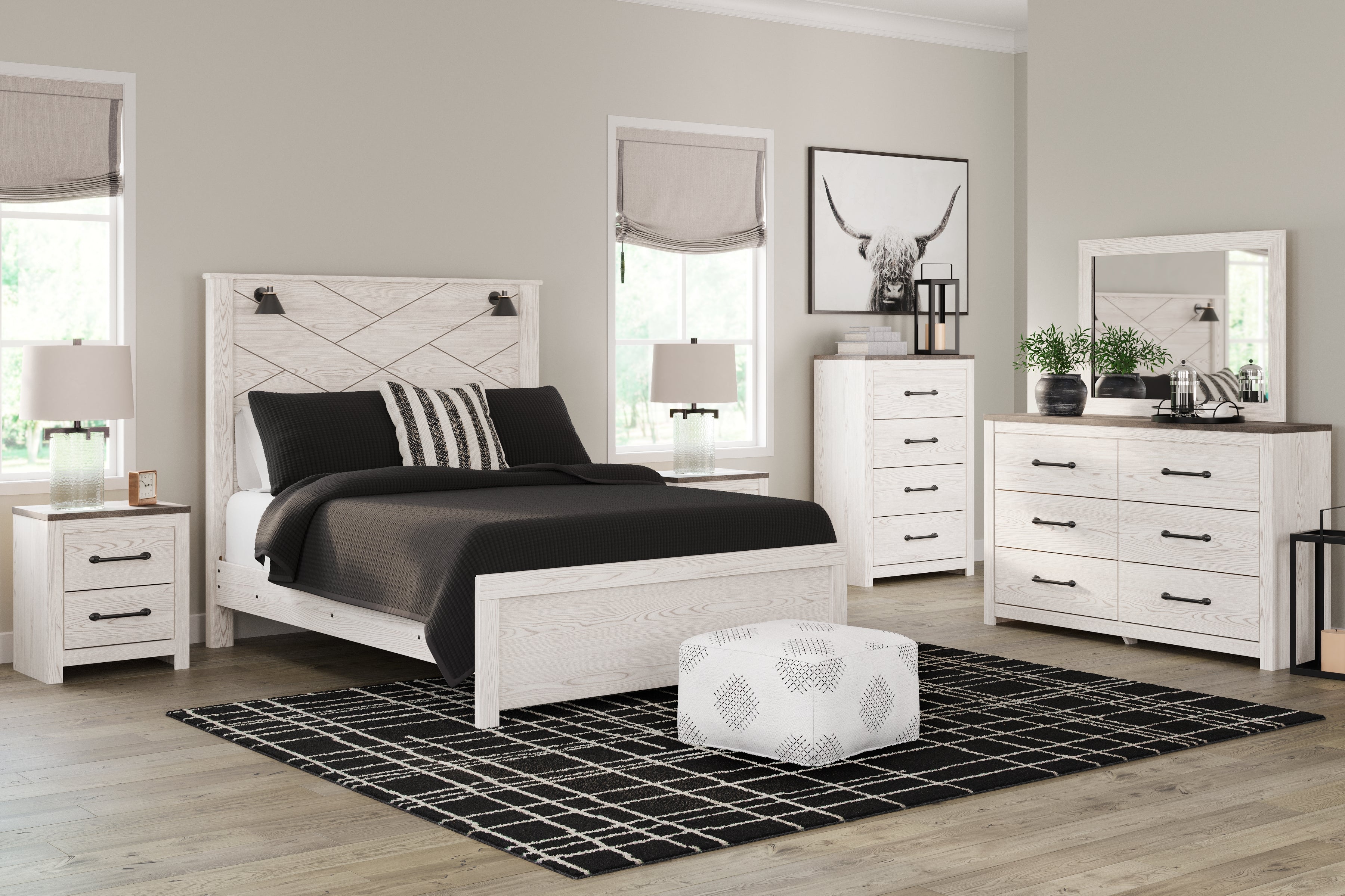 Orleans Furniture - Ashley Furniture - Gerridan Bedroom - Two Drawer Night Stand / White/Gray - B1190-92