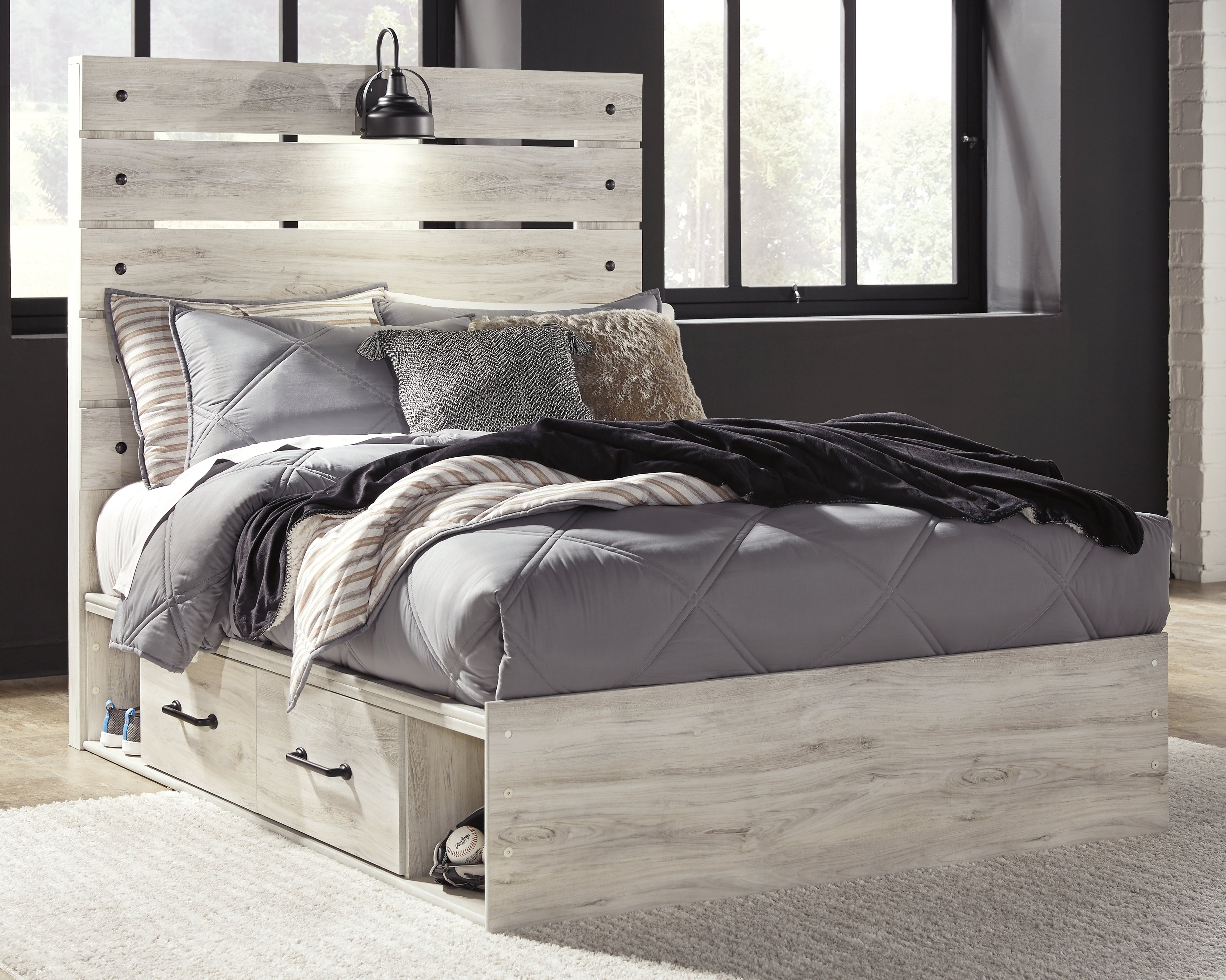 Orleans Furniture - Ashley Furniture - Cambeck Bedroom - Twin Panel Bed with 2 Storage Drawers / Whitewash - B192B13