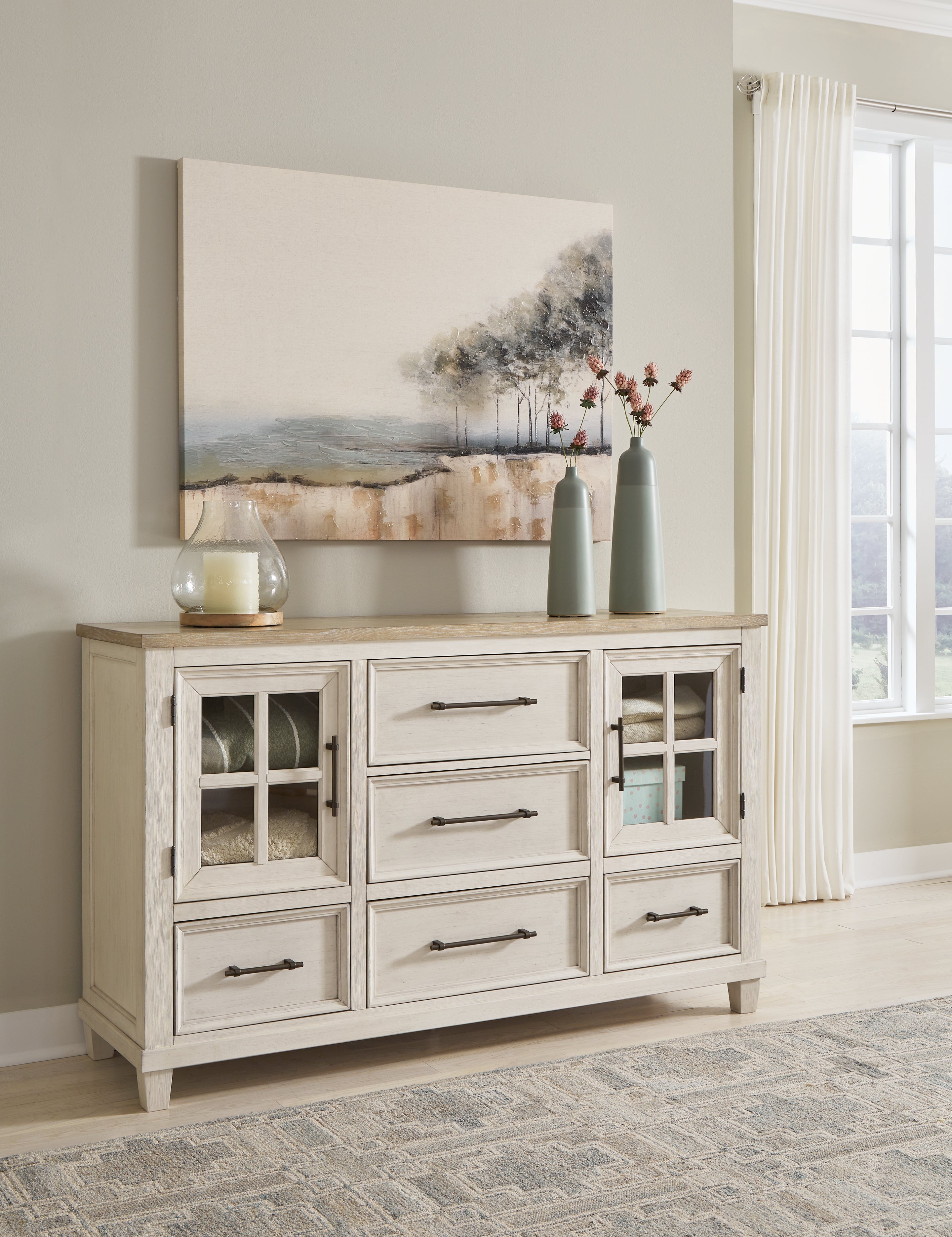 Orleans Furniture - Ashley Furniture - Shaybrock Bedroom - Dresser and Mirror / Antique White/Brown - B683B1