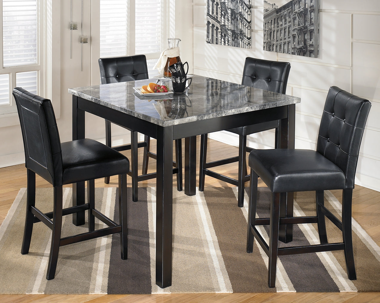 Orleans Furniture - Ashley Furniture - Maysville Dining Room - Square Counter TBL Set (5/CN) / Black - D154-223
