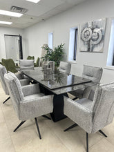 GDT1192A-3 7 Piece Marble Glass Top Dining Table With Pull Out and Swivel Chair