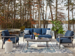 Orleans Furniture - Ashley Furniture - Gali Outdoor - Sofa/Chairs/Table Set (4/CN) / Gray/Blue - P275-081