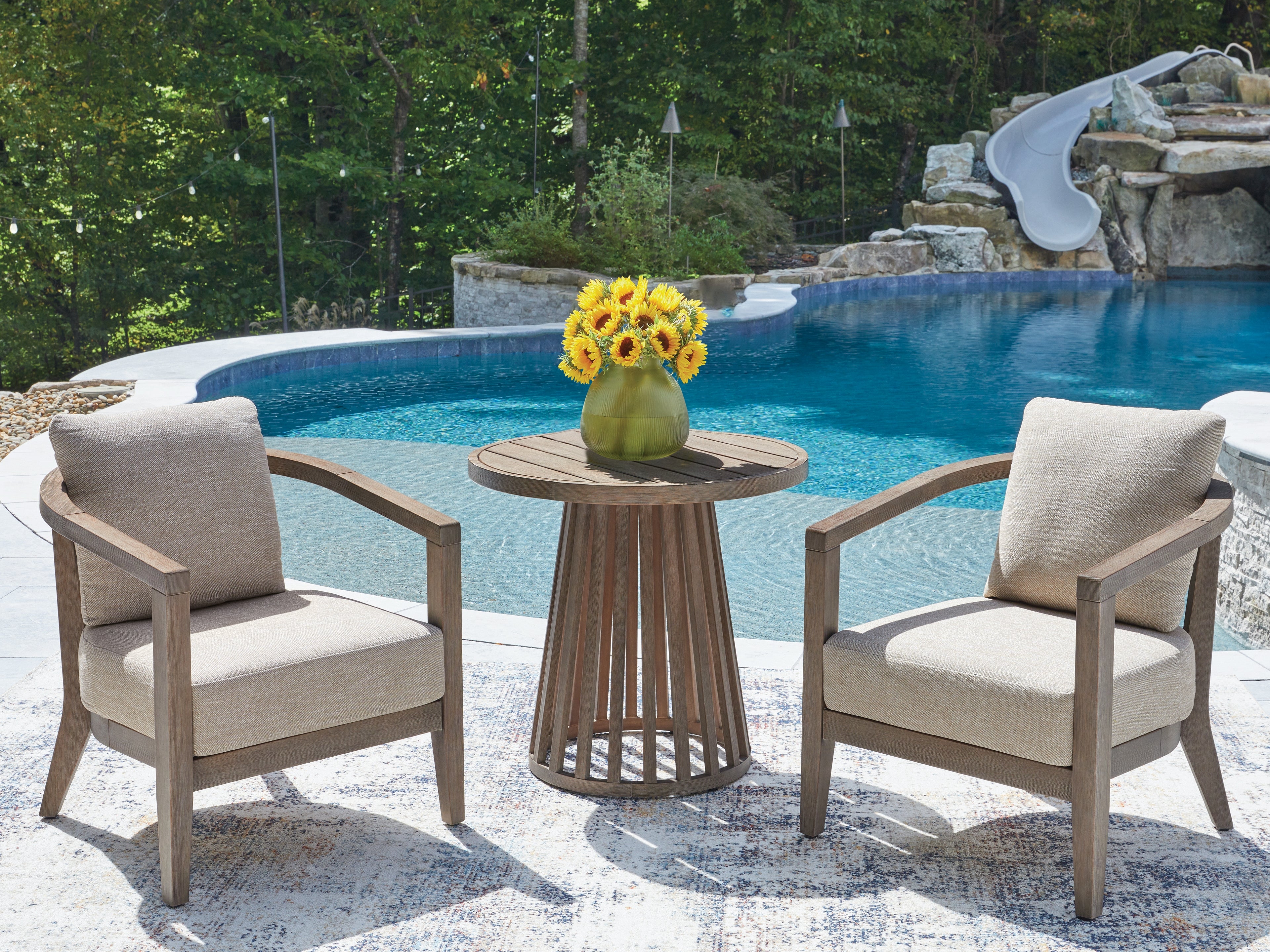 Orleans Furniture - Ashley Furniture - Joy Lagoon Outdoor - Chairs w/CUSH/Table Set (3/CN) - PCP310-050