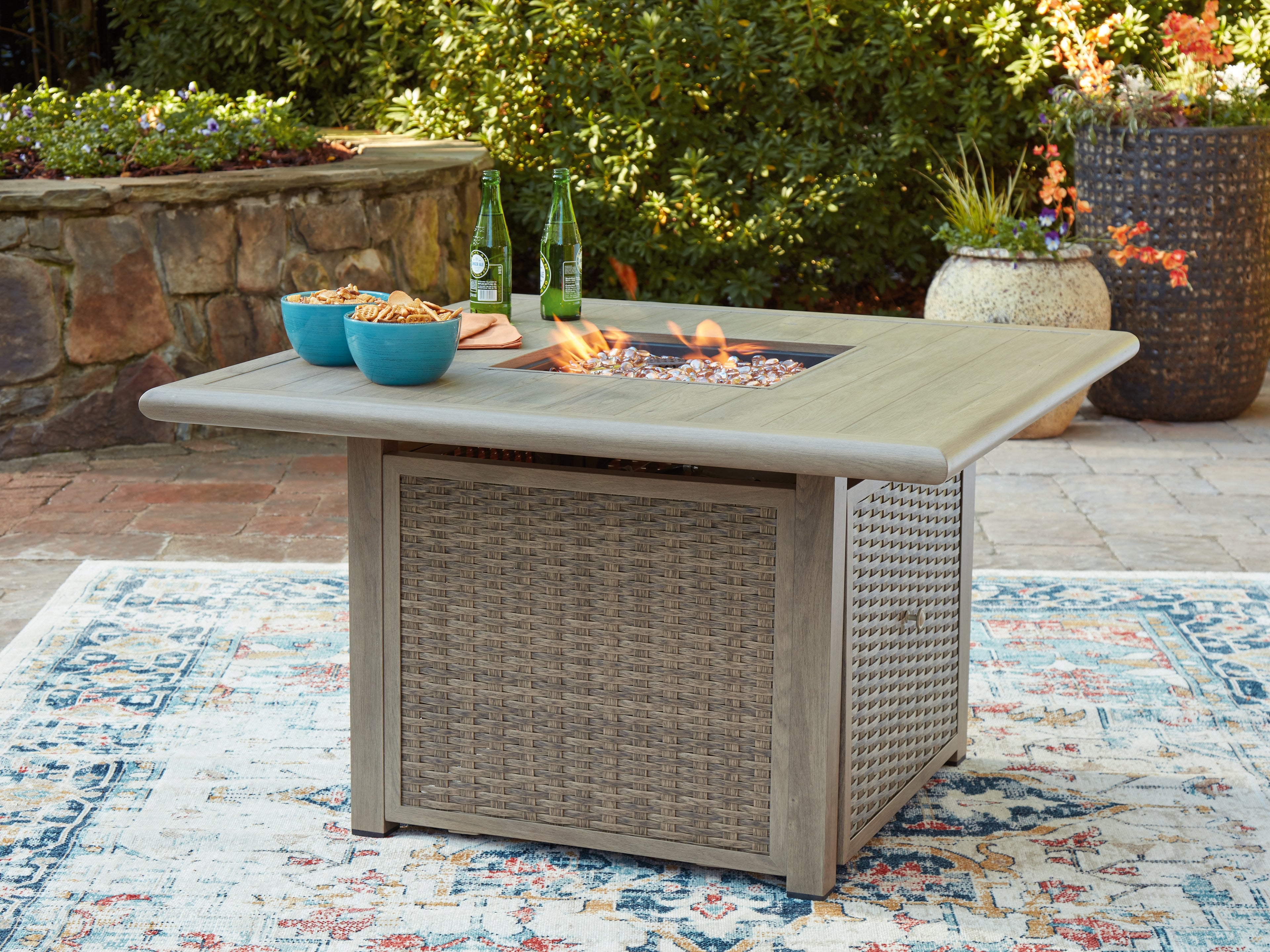 Orleans Furniture - Ashley Furniture - Cliff Trails Outdoor - Square Fire Pit Table / Beige - PCP690-772