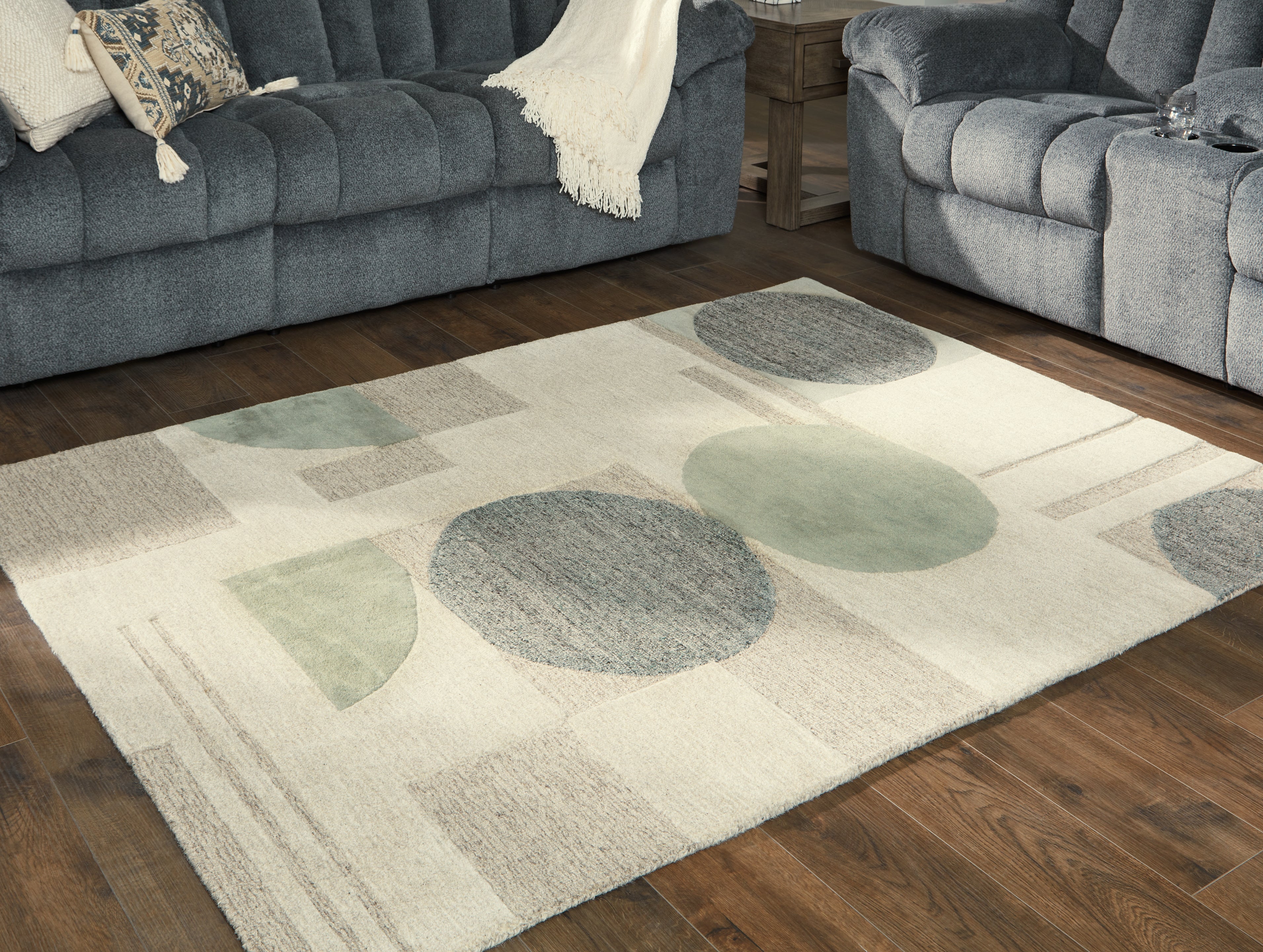 Orleans Furniture - Ashley Furniture - Dallane Rug - 5' x 7' Rug / Linen/Blue/Green - R406352